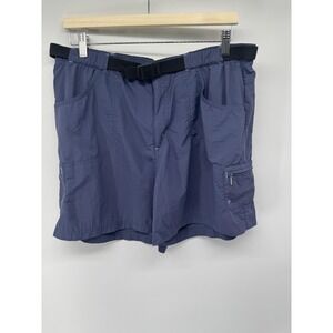 Columbia Cargo Shorts Womens Large Blue Belted Nylon Hiking Zip Pockets